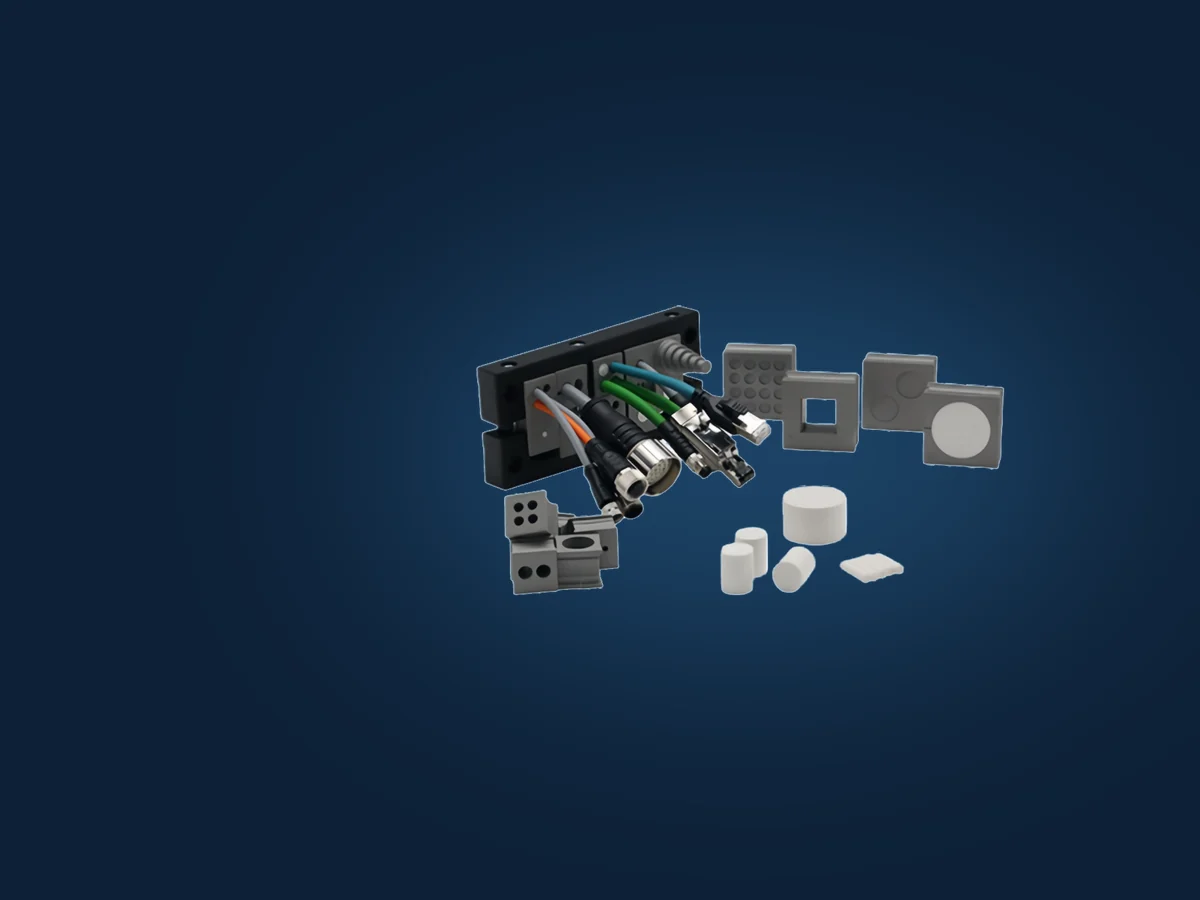 Cable entry frame with sealing grommets and pre-assembled cables